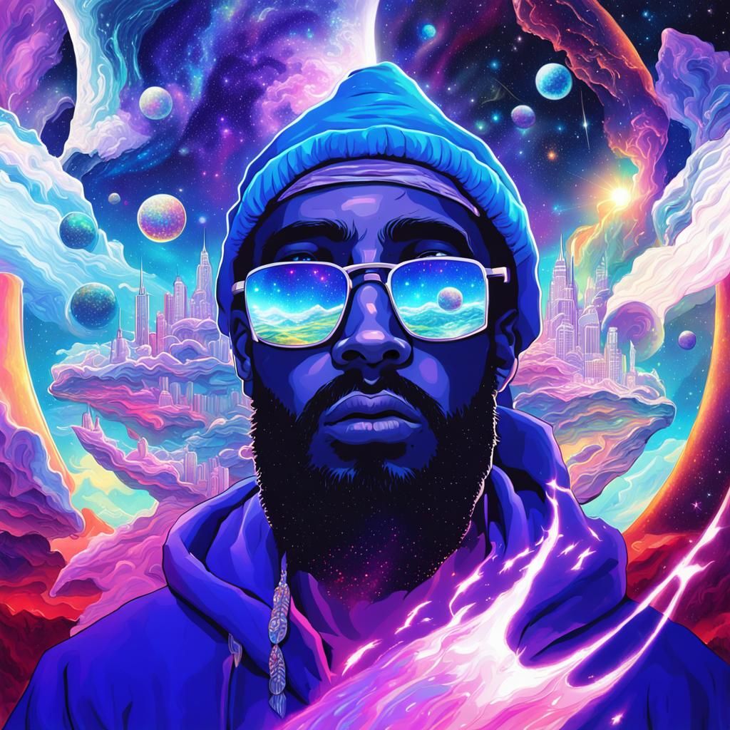 Fantasy Rap Album Cover in Pablo Amaringo Style