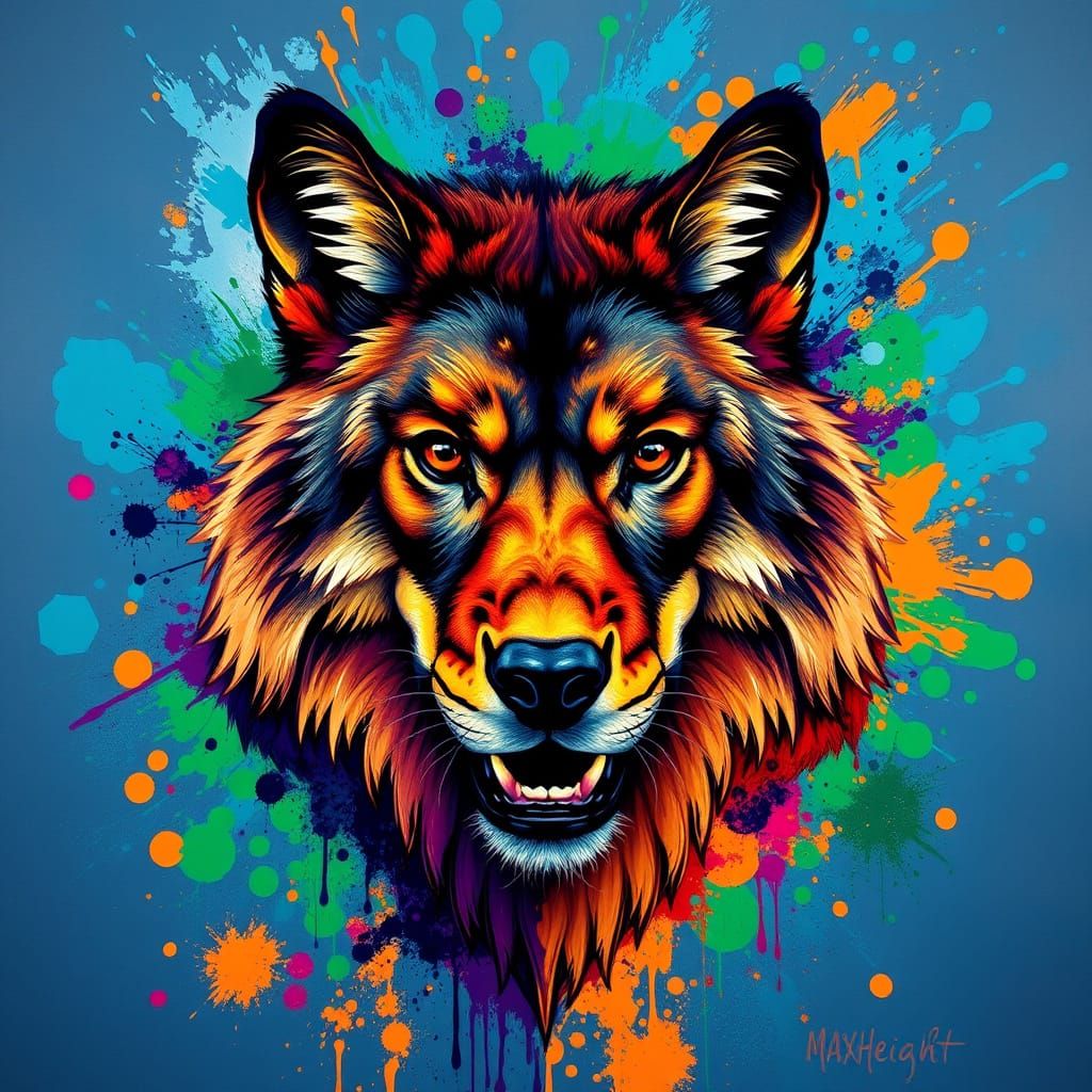 Majestic Wolf in Vibrant Splatter Style