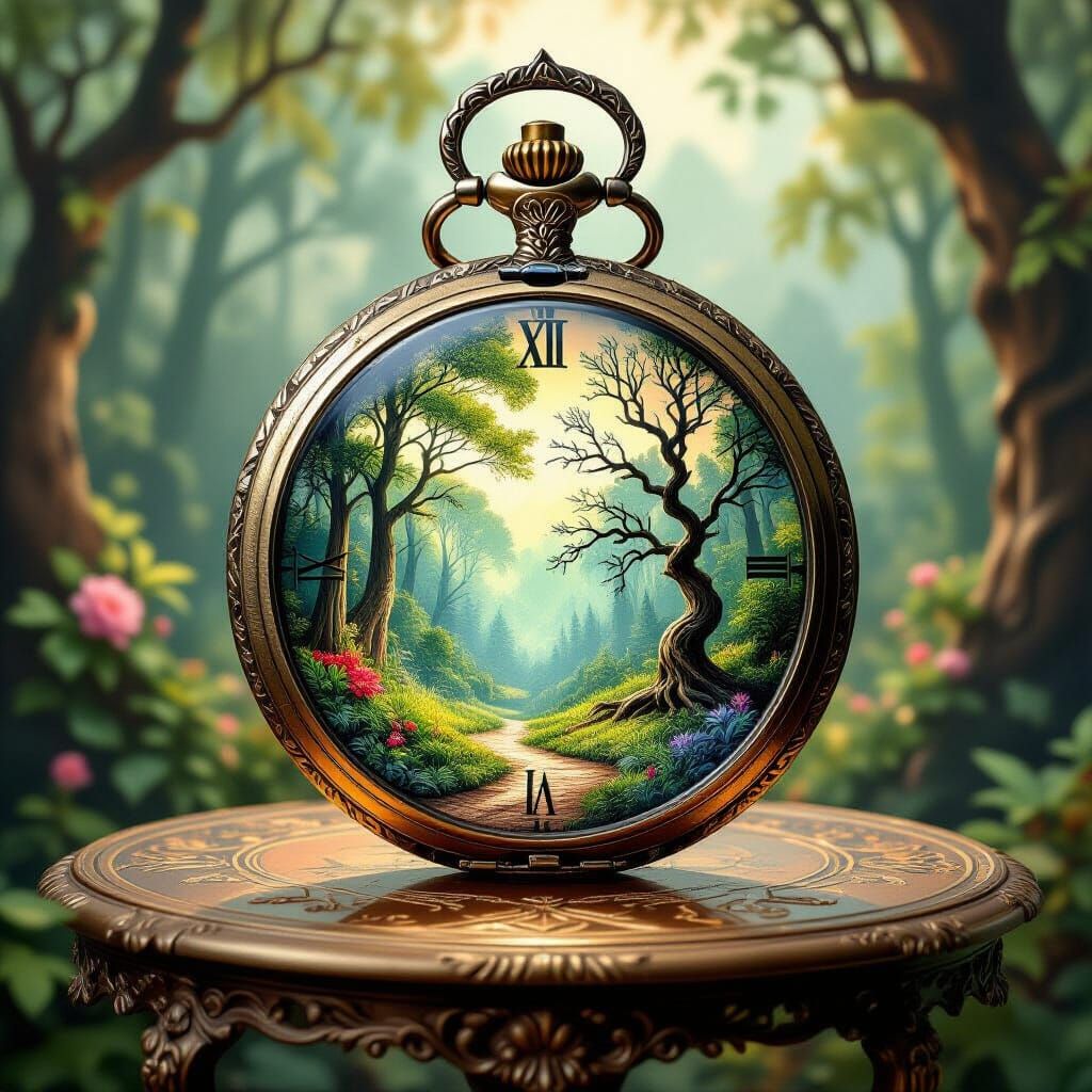 Pocket Watch Reveals Forest and Dead Tree in Art Nouveau Sty...