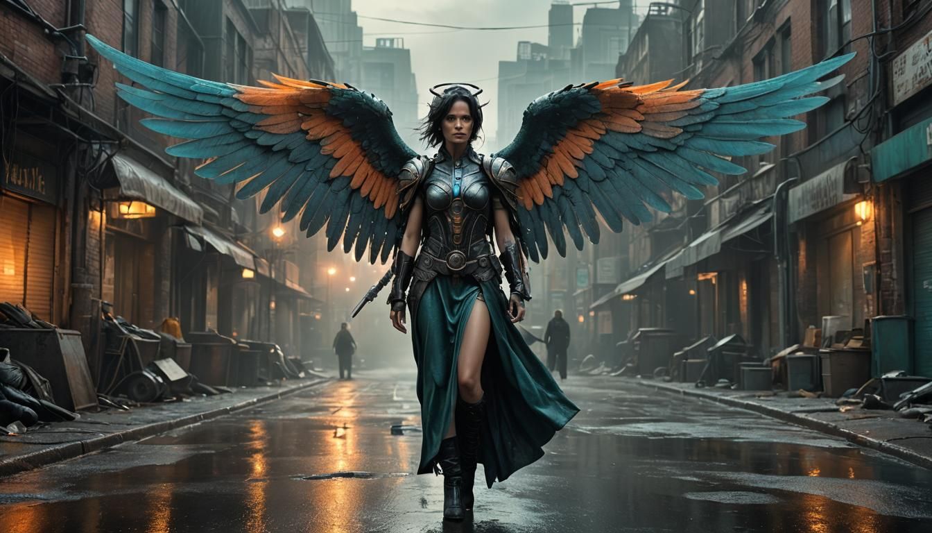 Angel in Post-Apocalyptic City, Hyperrealistic Render