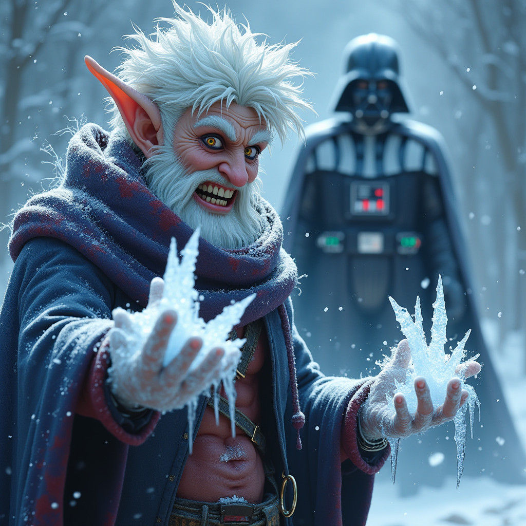 Punk Jack Frost Wielding Icy Magic in Digital Art