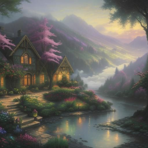 Oasis Villa: Ethereal Fantasy Landscape in Hyperdetail