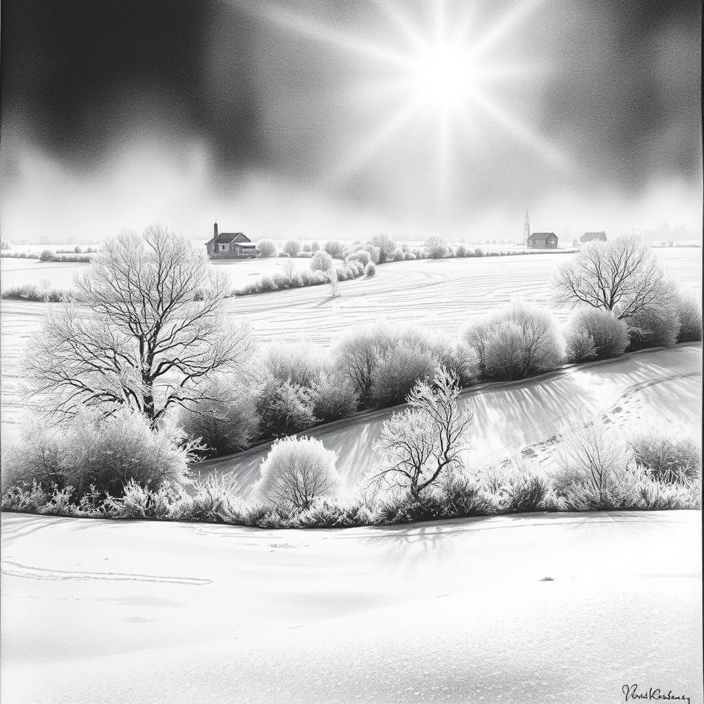 Hoarfrost Landscape in Oisterwijk with Sunlight Reflection