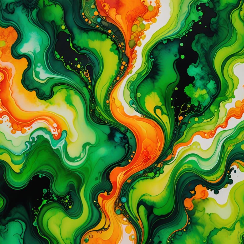 Neon Abstract Landscape in Watercolor Alcohol Inks