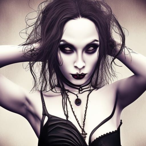 Dramatic Gothic Woman in Hyperrealistic Splash Art