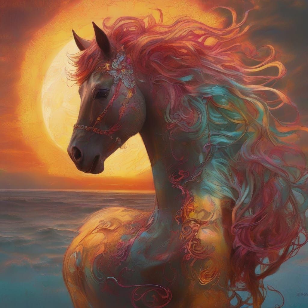 Vibrant Cyber Fairycore Princess and Her Shining Pony