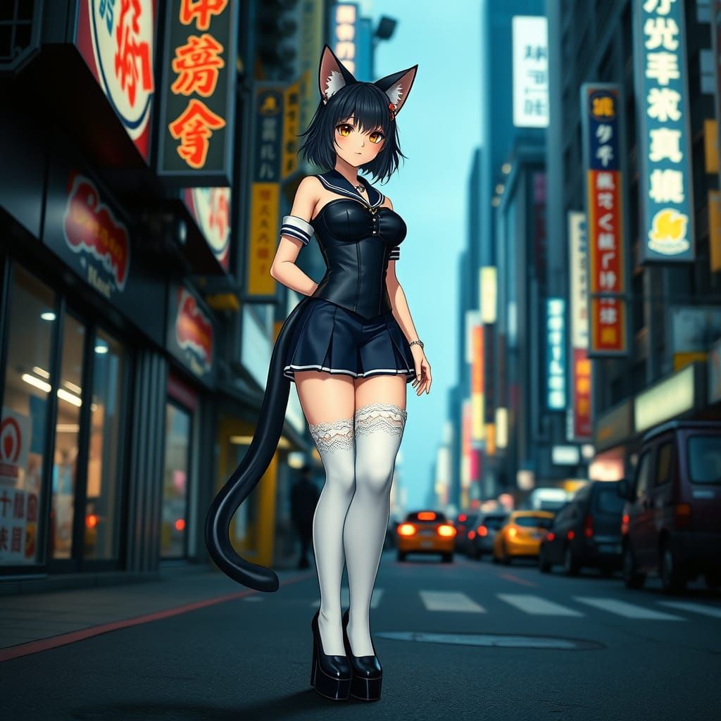 Anime Cat Girl in Modern Tokyo