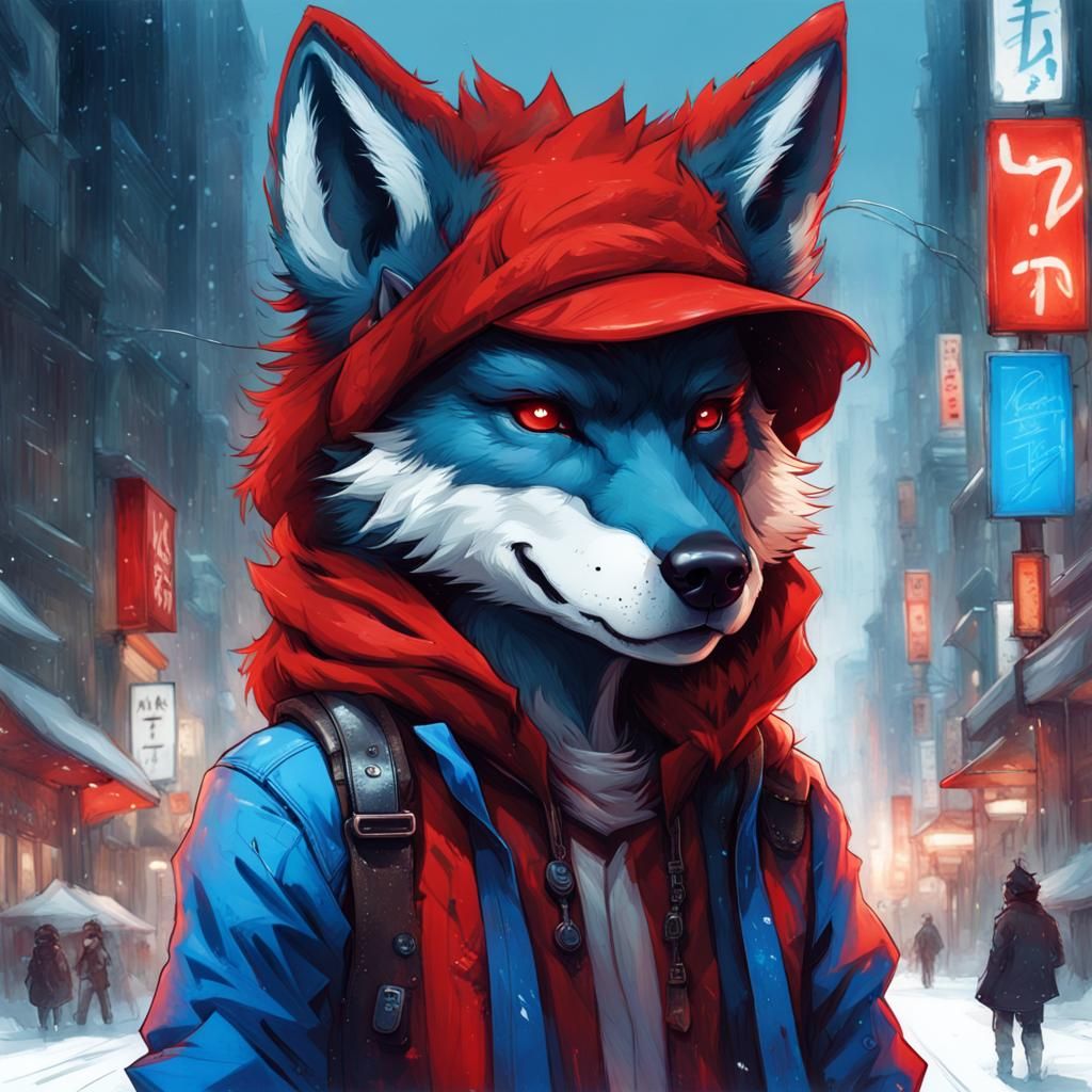 Chibi Wolf Portrait in Urban Graffiti Style