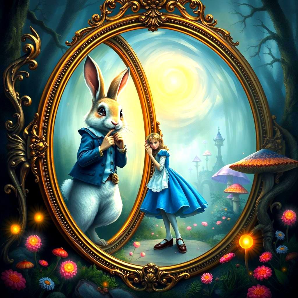 Alice in Wonderland: White Rabbit Enters Looking Glass