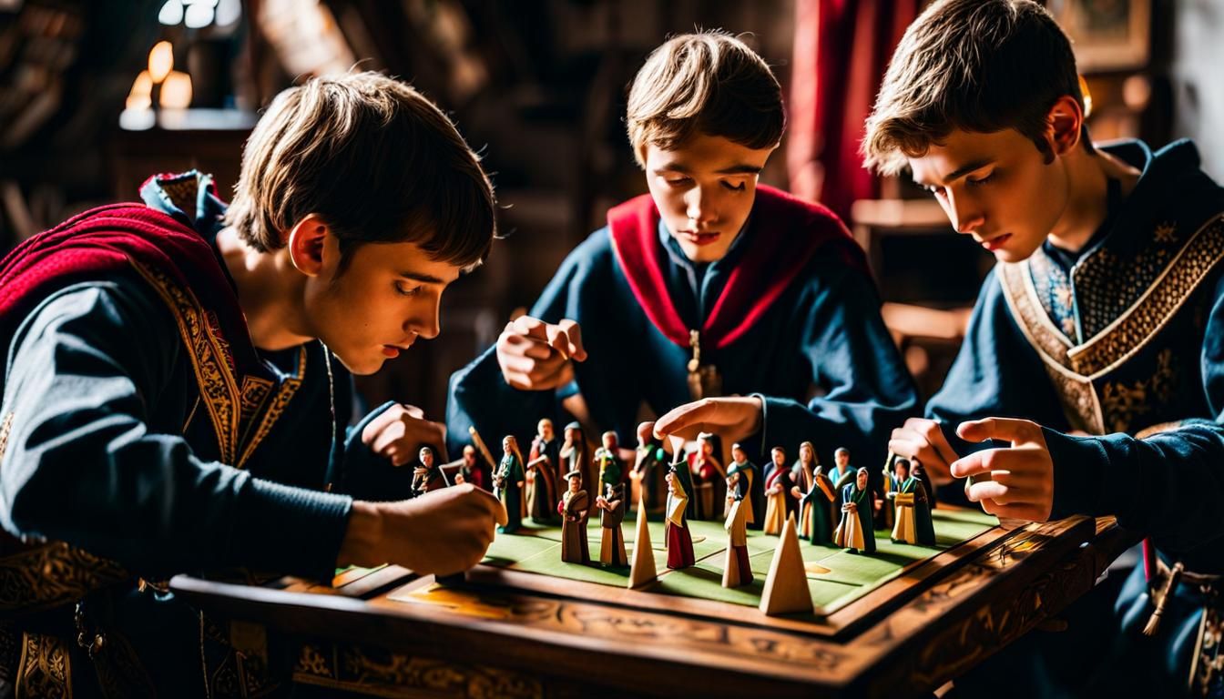 Teenagers Play Medieval Board Game with Figurines