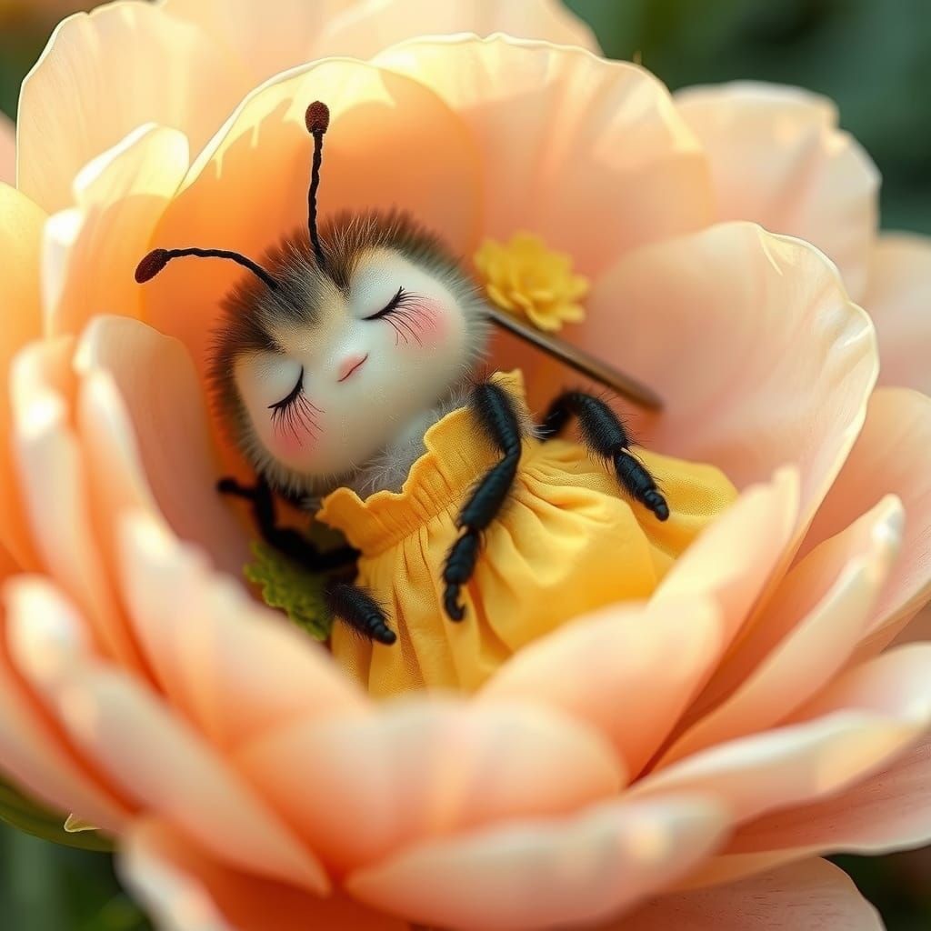 Bumblebee in Dress Resting in Flower