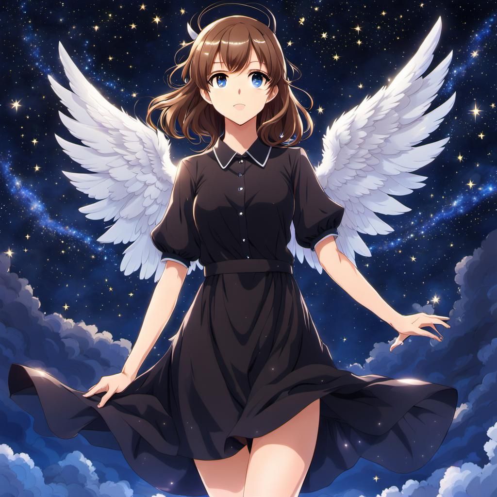 Anime Angel with Starry Night Background