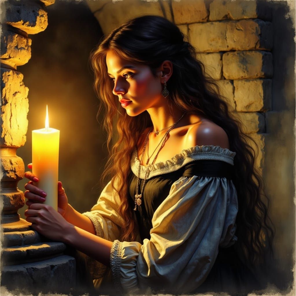 Medieval Candlelit Portrait by Expressive Brushwork