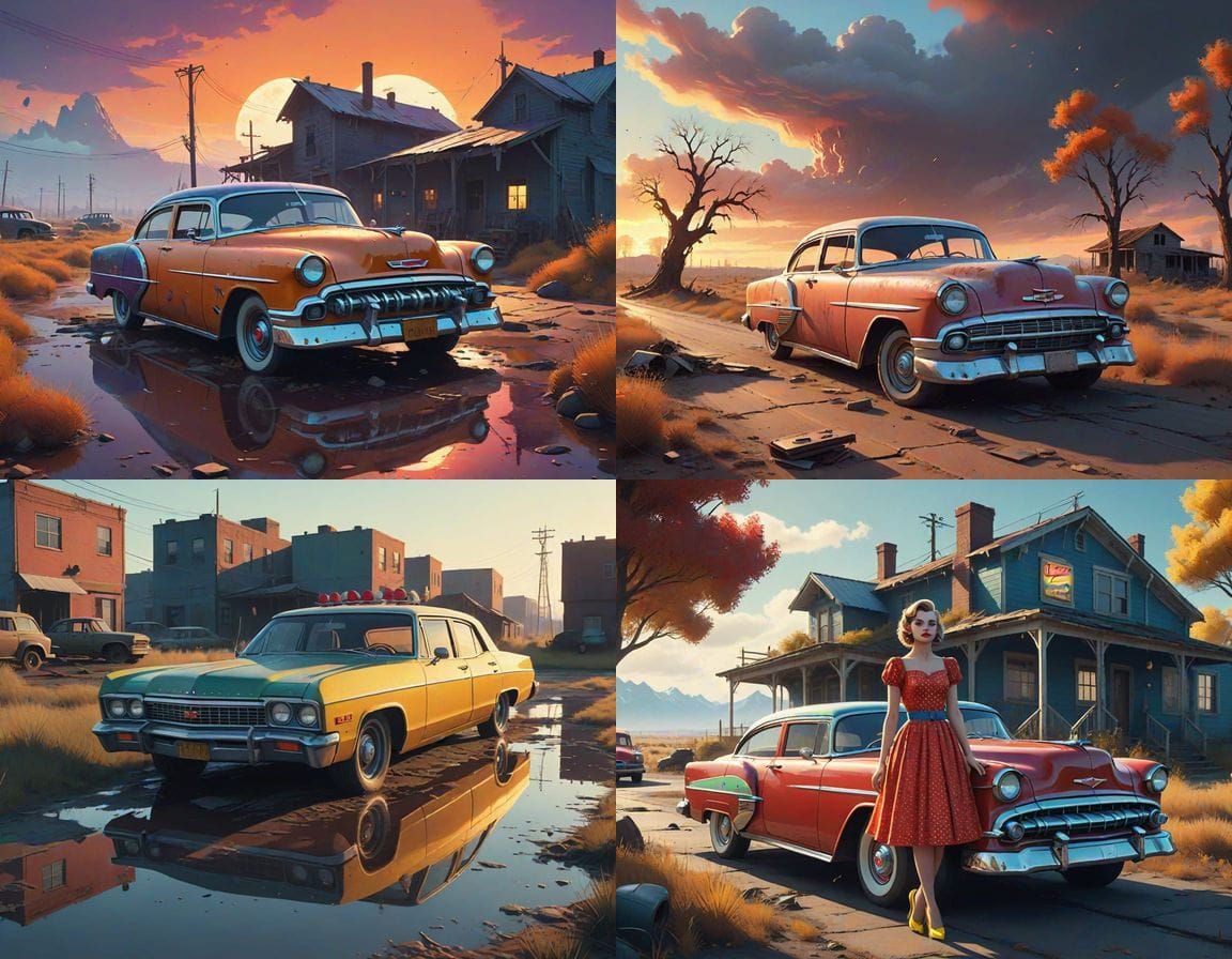 Surreal American Landscape of a Chevy at a Dried Up Levee