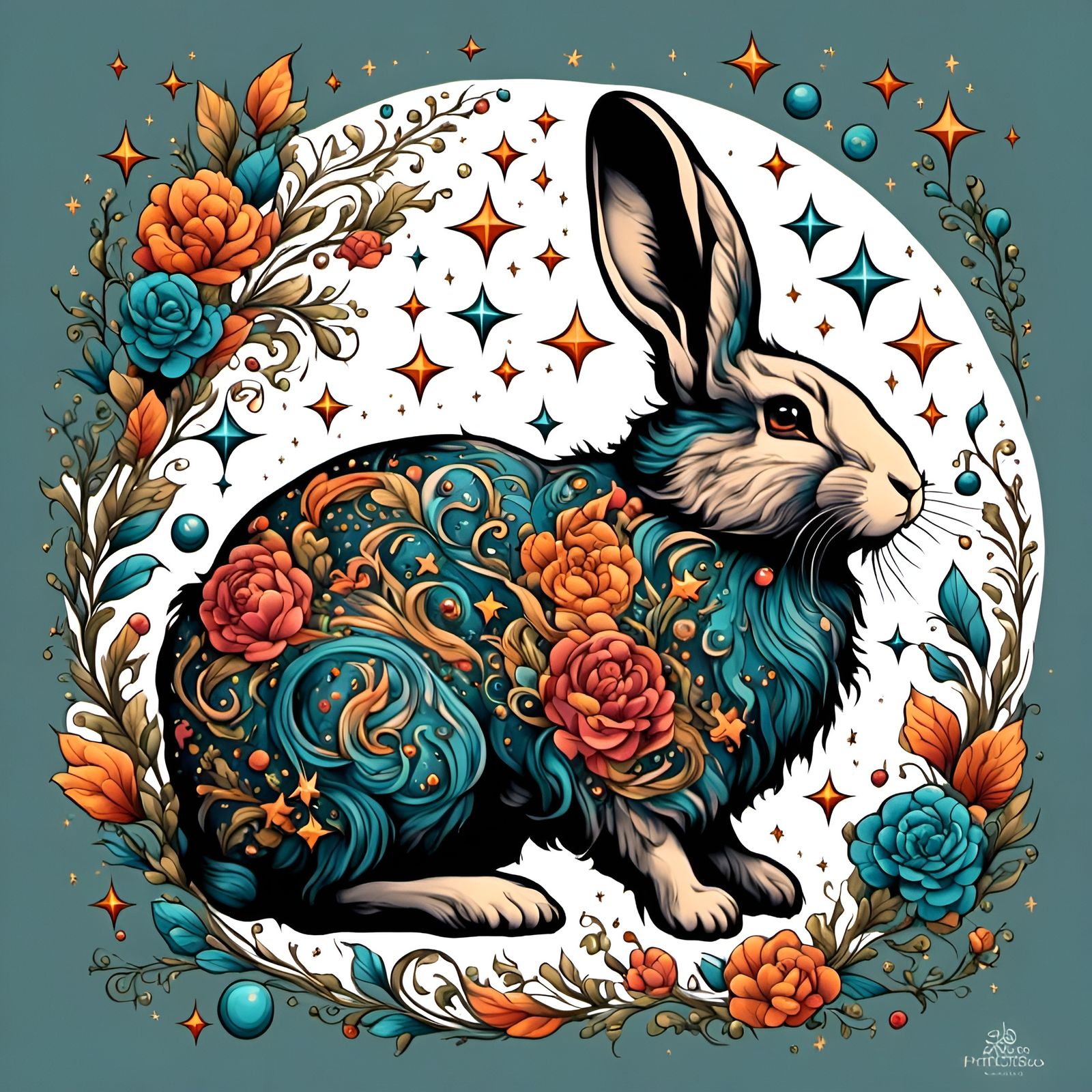 Cosmic Rabbit Tattoo Design in Medieval Style