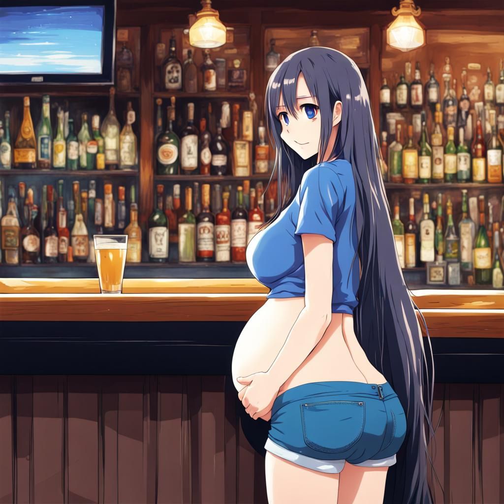 Anime Style: Pregnant Teen at Bar