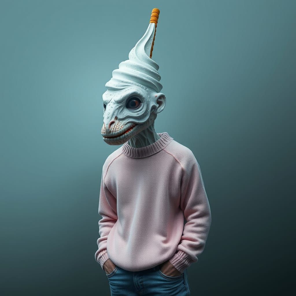 Hyperrealistic Ice Cream Human in Moody Pastel Sweater