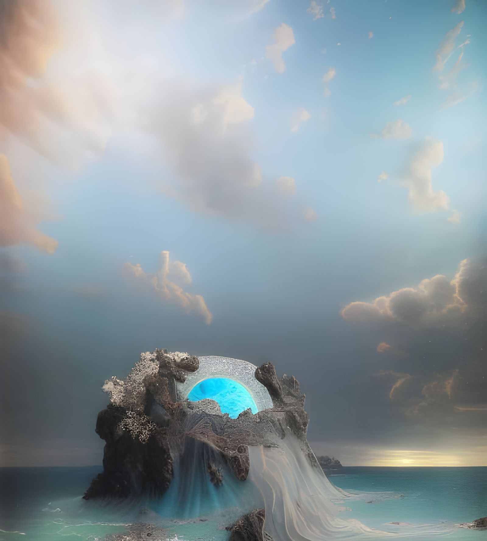 Surreal Sea Stone Inlay with Long Exposure