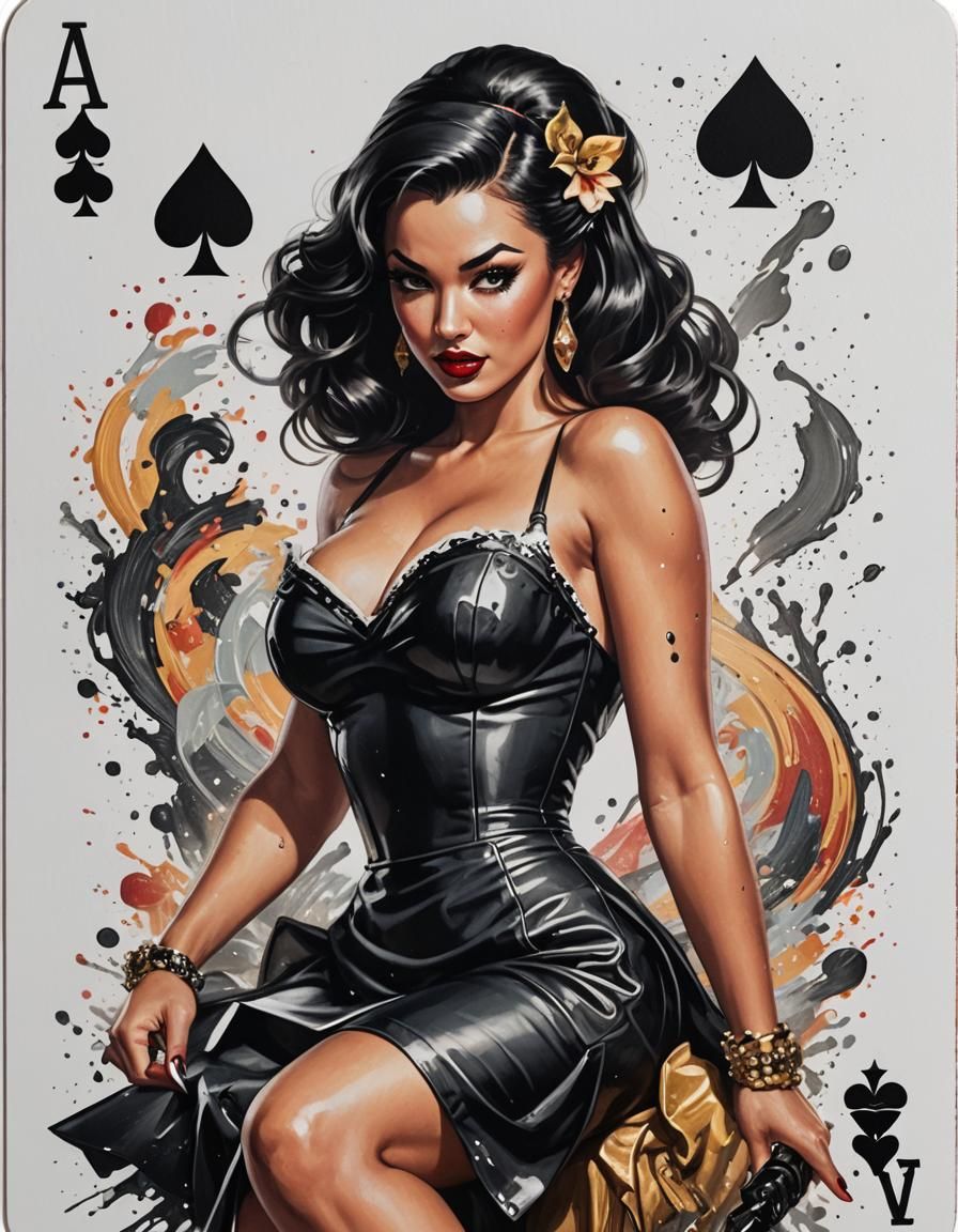 Ace of Spades Pinup Girl Playing Card in Splash Art