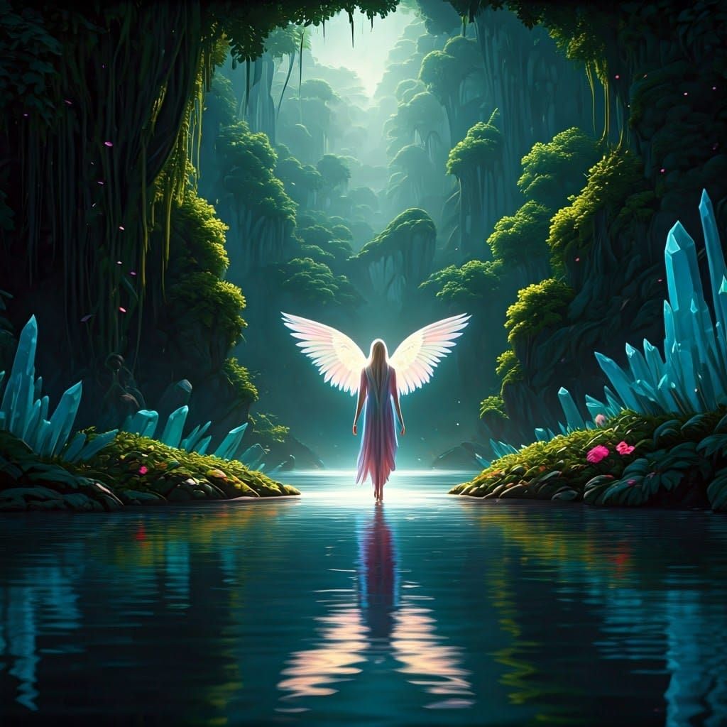 Ethereal Being at Crystal Lake: Fantasy Concept Art