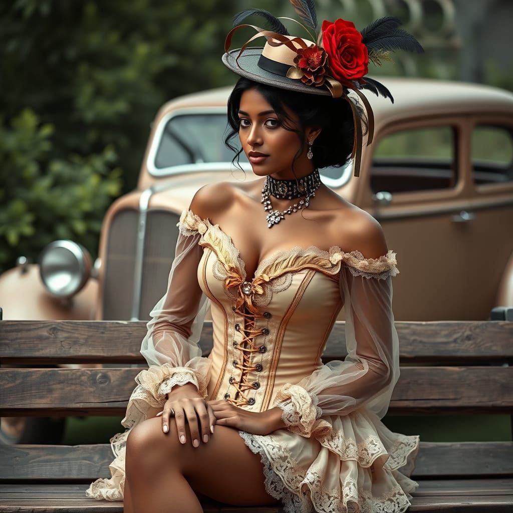 Victorian-Inspired Indian Woman on Bench