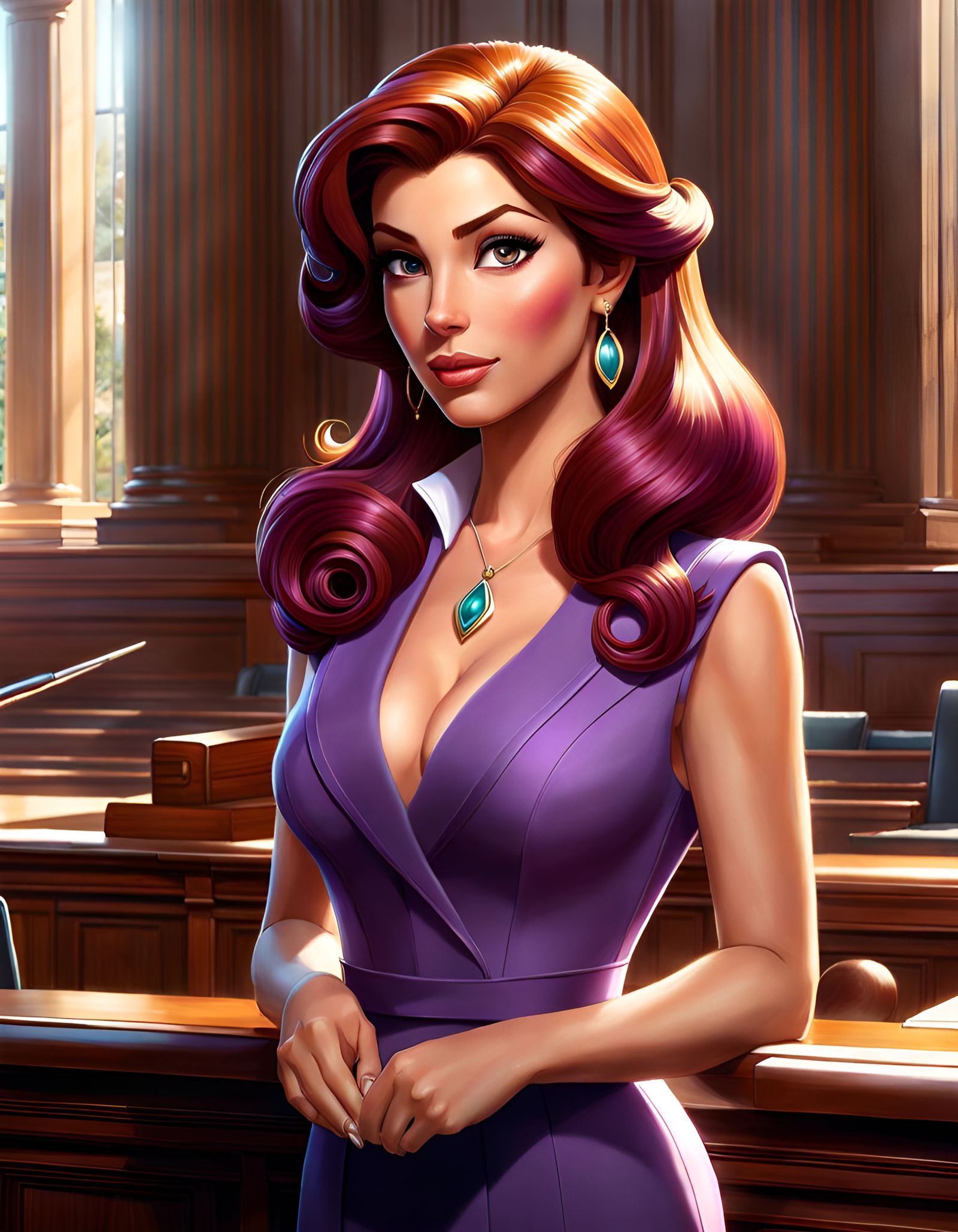 Megara as Lawyer: Hyperrealistic Princess in Court