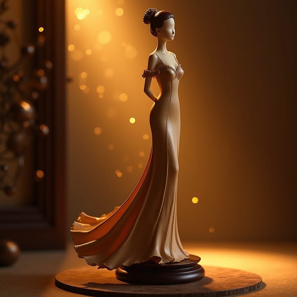 Mahogany Wood Figurine of Woman in Flowing Dress