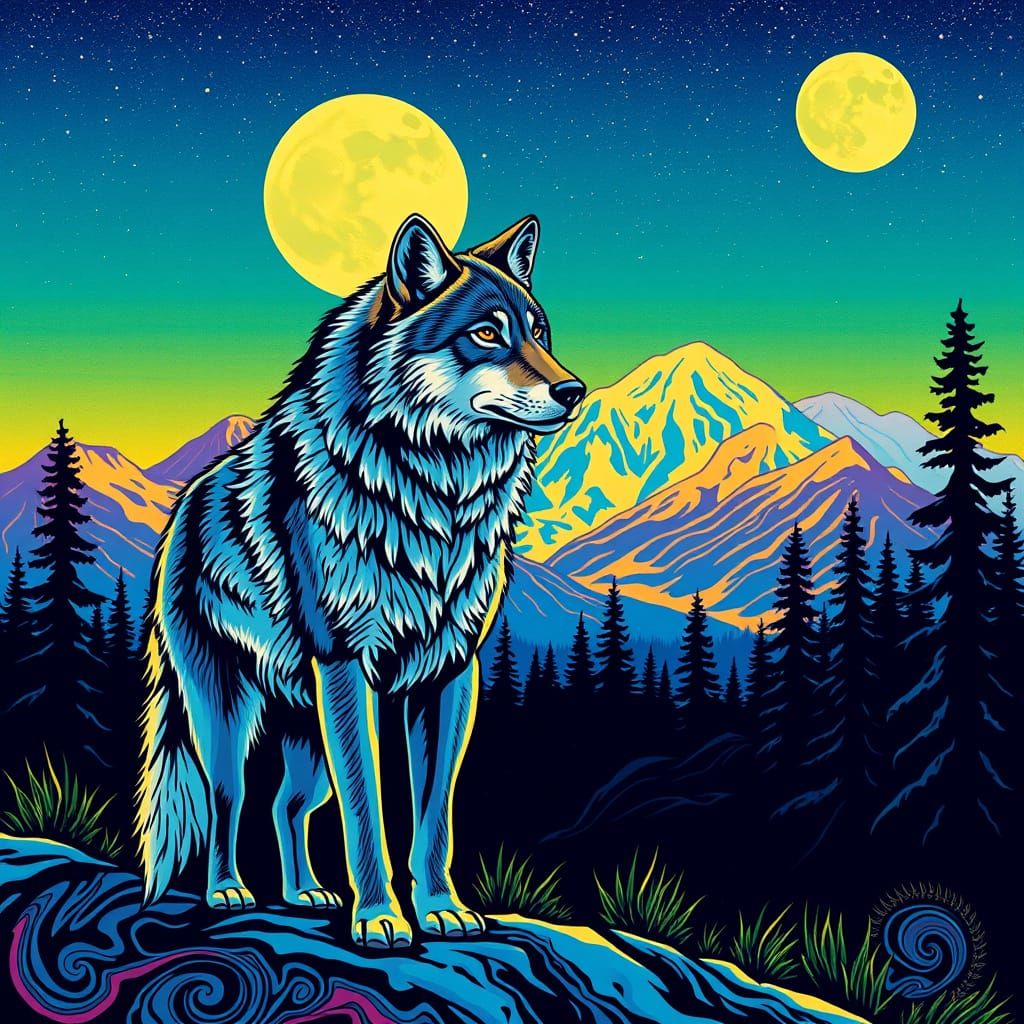 Arctic Wolf in Alaska: Psychedelic Dreamscape