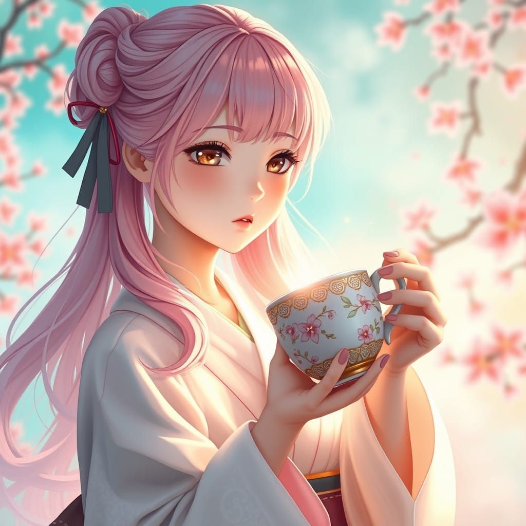 Whimsical Anime Girl in Pastel Wonderland