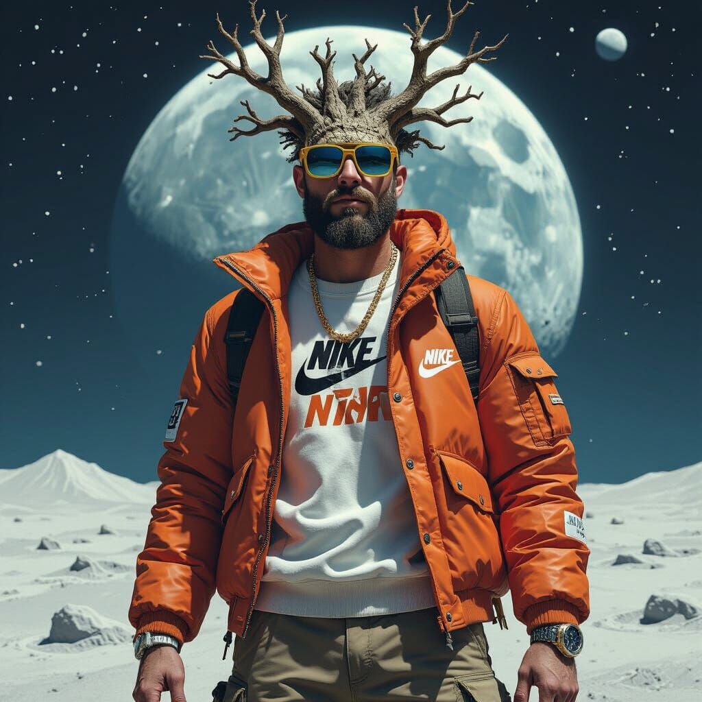 Tree Man on the Moon in Sci-Fi Style