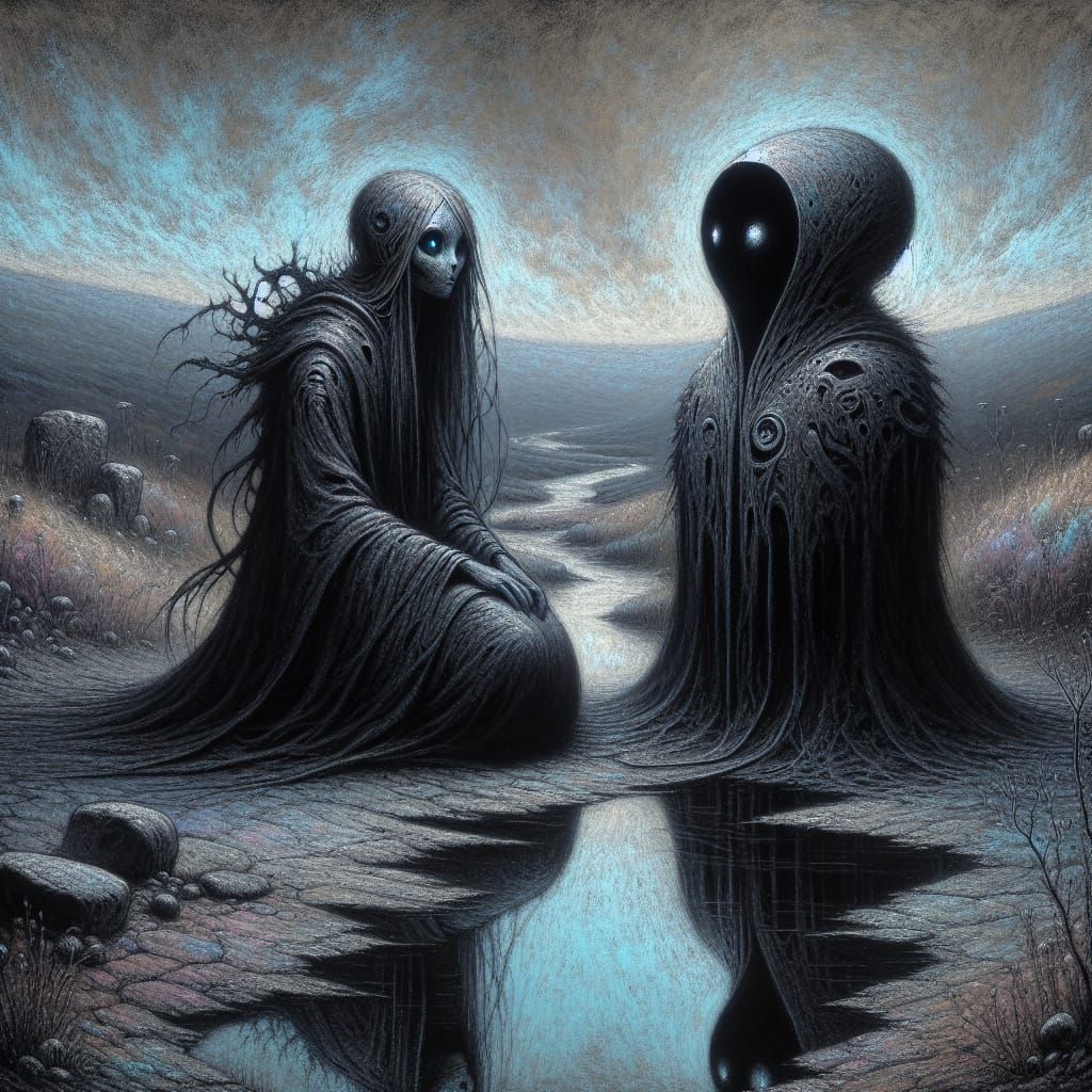 Dark Fantasy Aliens in Chalk Dust Style