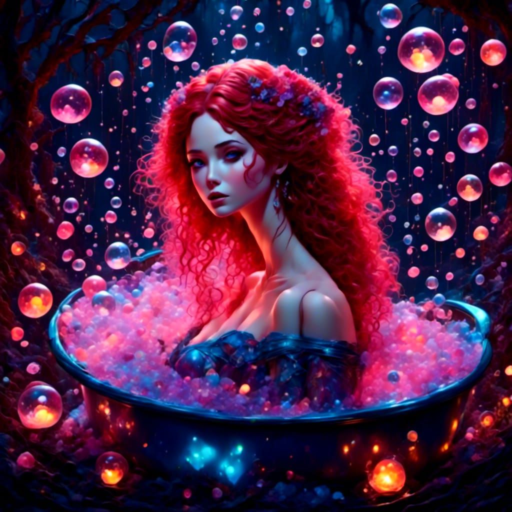 Red-Haired Princess in Enchanting Forest Bubble Bath