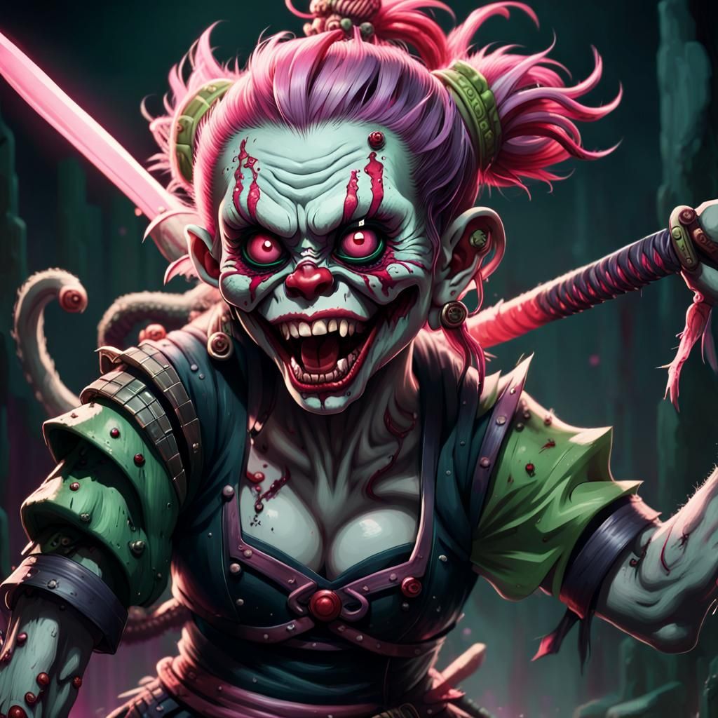 Ukiyo Zombie Monkey Samurai Warrior in Dark Fantasy