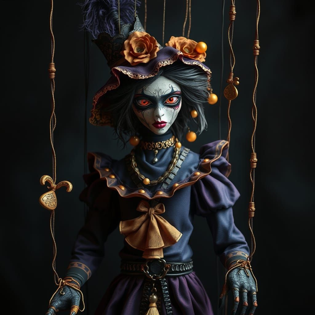 Detailed Dark Fantasy Marionette in Art Nouveau Style