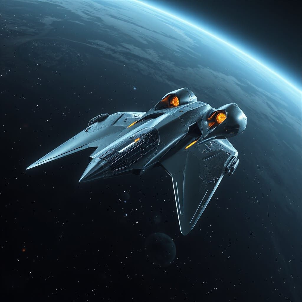 Futuristic Batwing Stealth Craft in Starry Space Scene