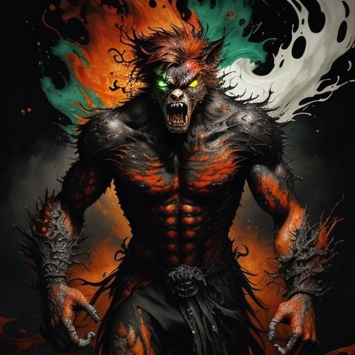 Furious Ghost Werewolf in Liquid Watercolor Style