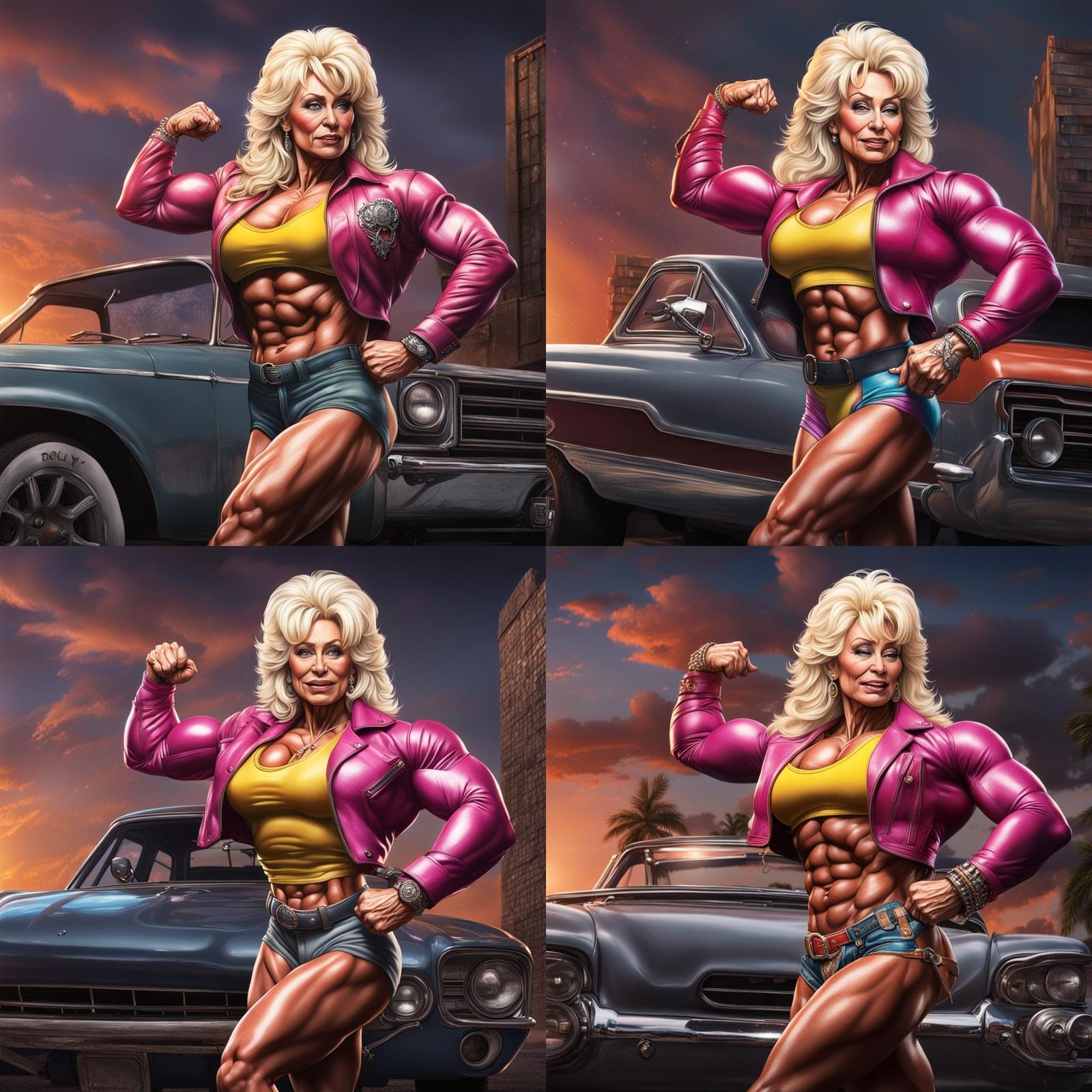 Dolly Parton as Female Bodybuilder in Splash Art