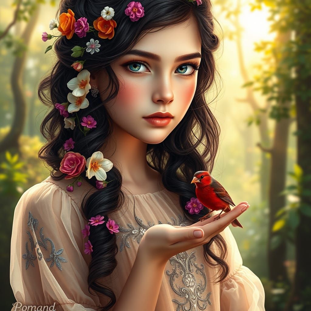 Ethereal Adolescent Goddess in Impasto Oil Painting