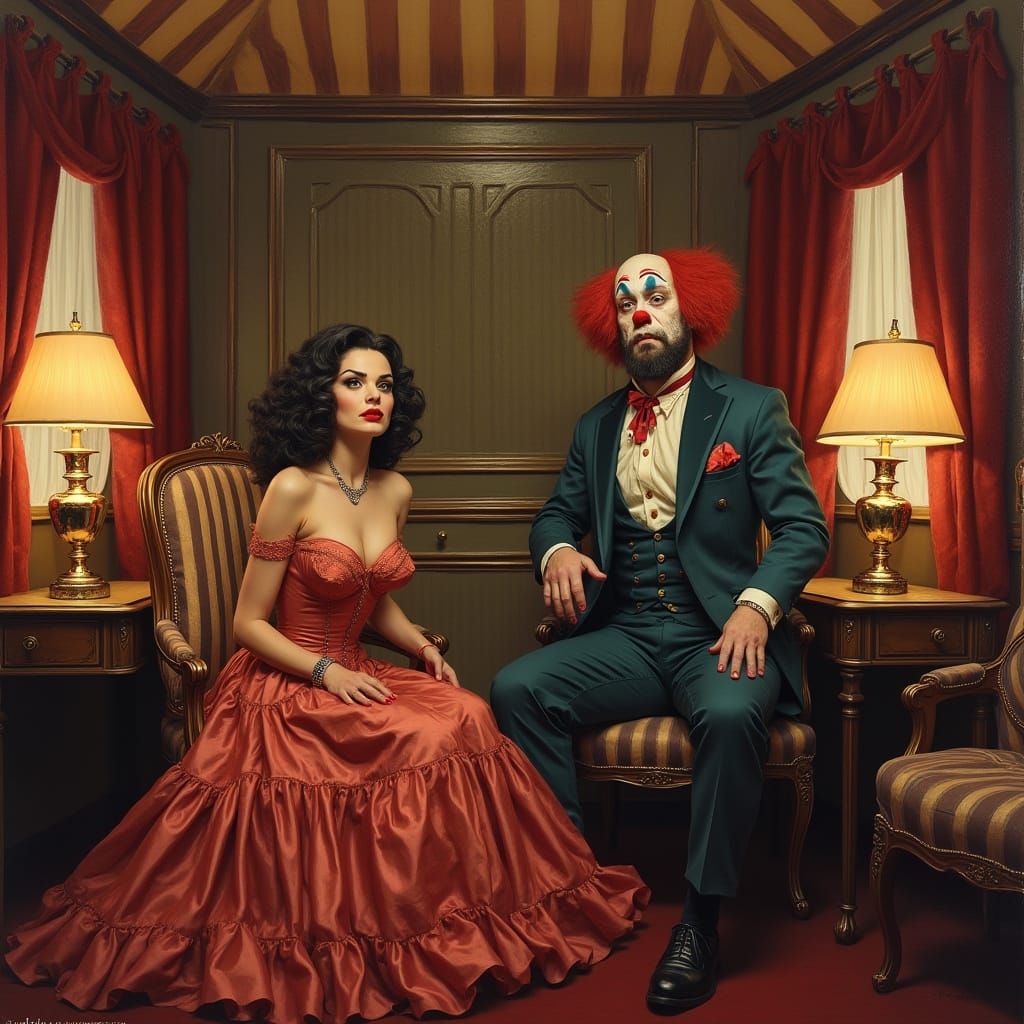 Glamorous Bearded Lady in Ornate Trailer, Digital Art