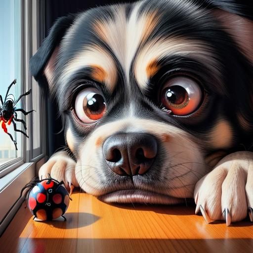 Angry Dog and Spider: A Sharp Close-Up