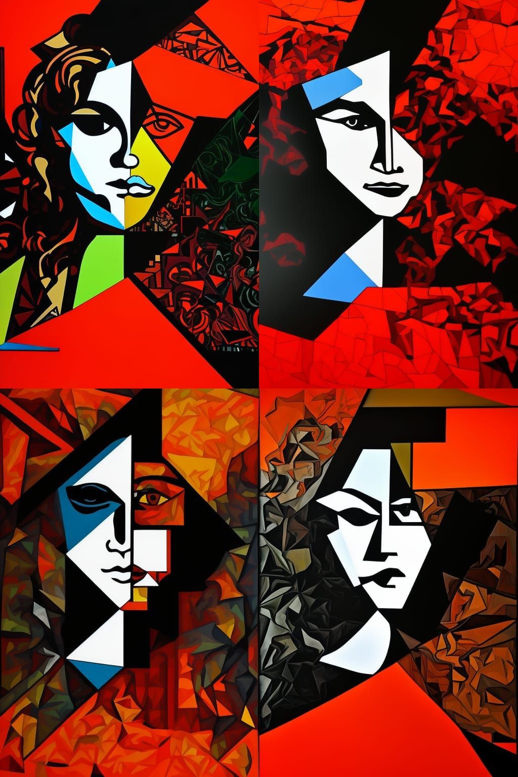 Expressionist Cubist Painting in Mixed Media Style