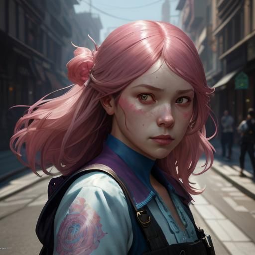 Pink Figure Portrait in Hyperdetailed Style