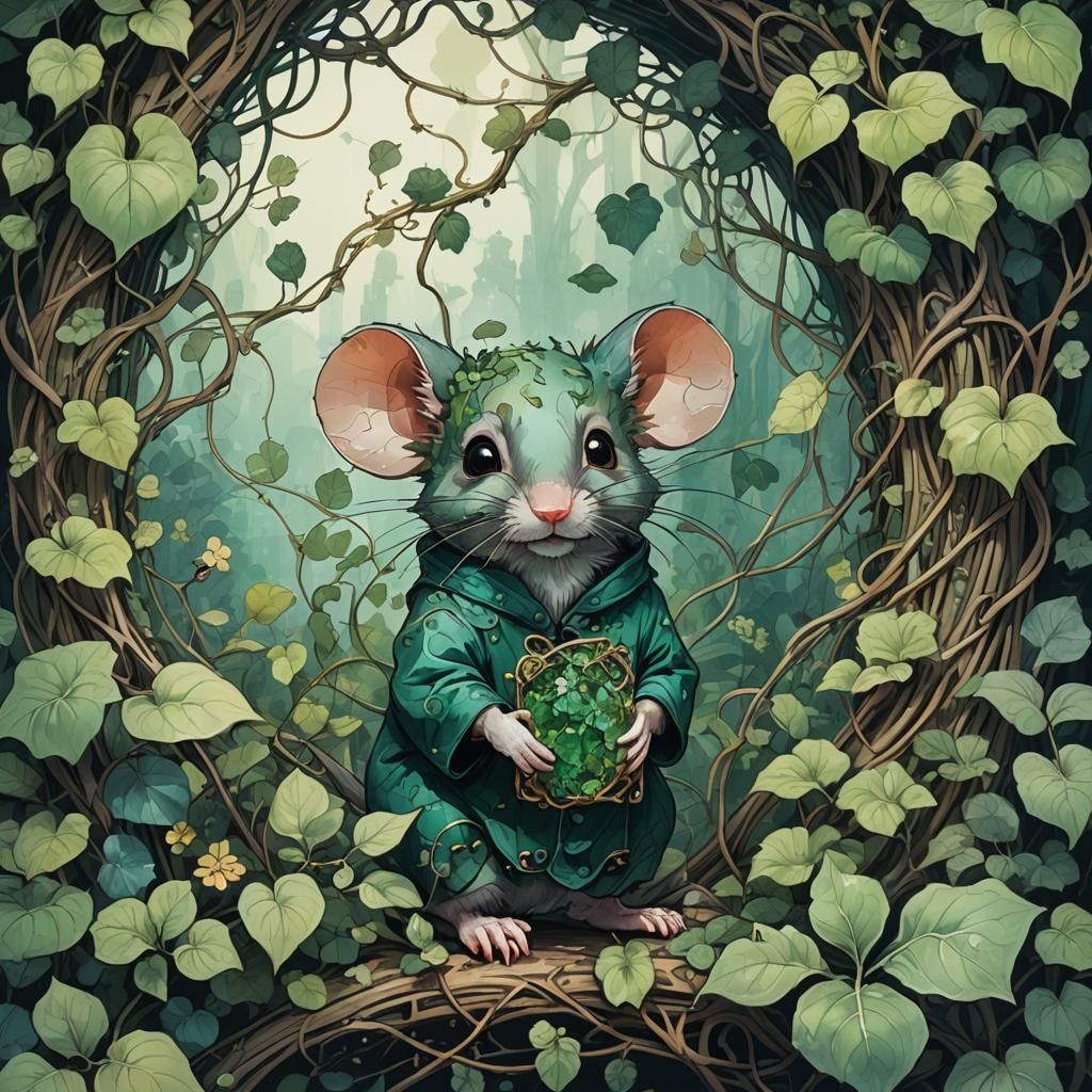 Mouse with Emerald in Art Nouveau Forest