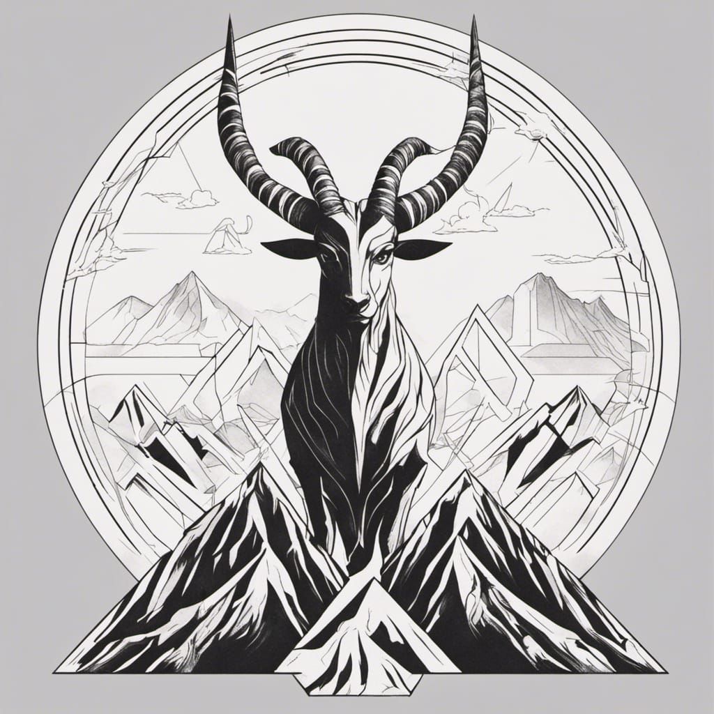 Capricorn Tattoo Design with Geometric Mountainscape