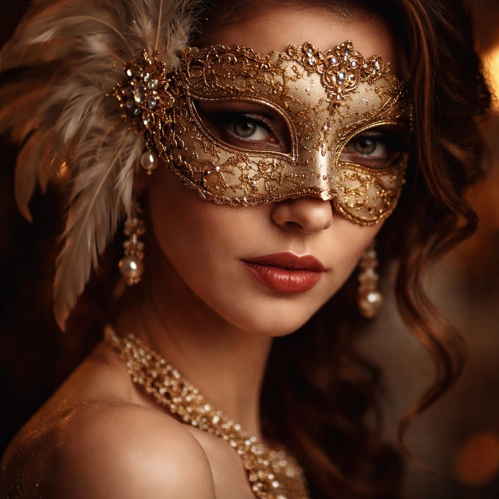 Elegant Venetian Masked Woman Portrait