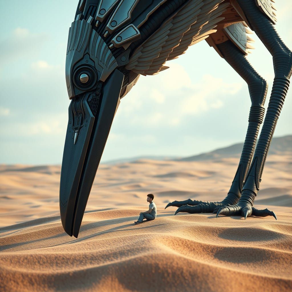 Epic Sci-Fi Bird of Prey in Futuristic Desert Landscape
