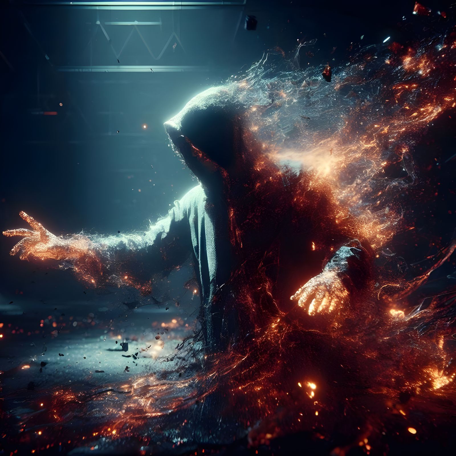 Character Disintegration Magic Spell in Surreal Style