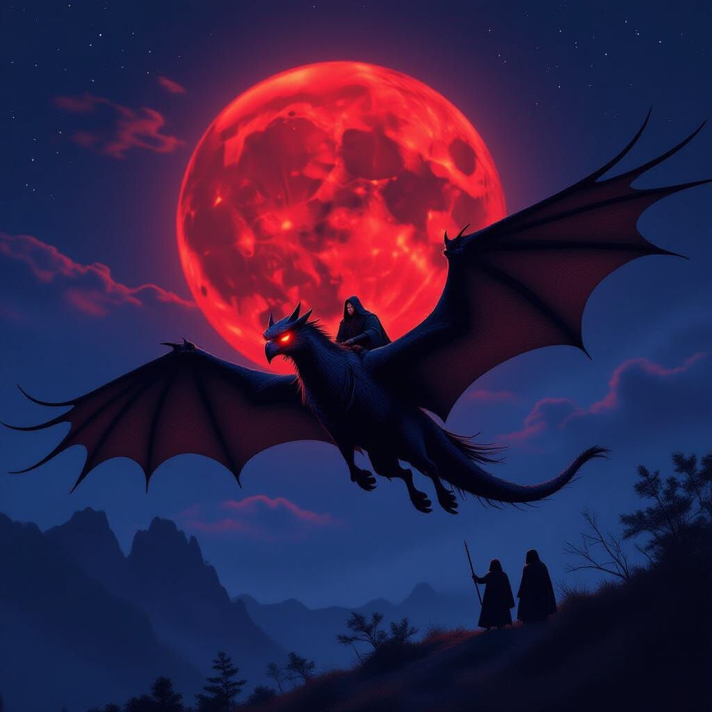 Nazgul Rider on Terradactyl Under Blood Moon