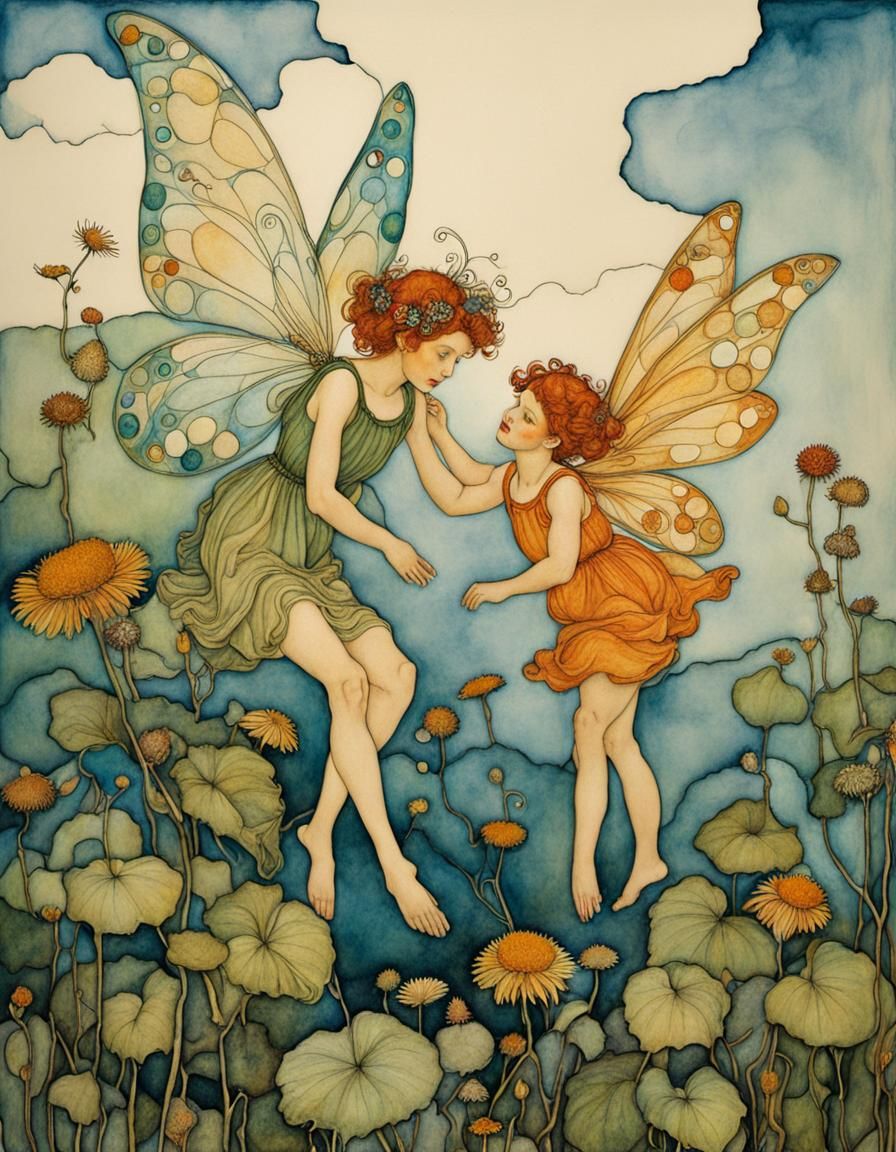 Fairy Creatures in Organic Line Drawing Style