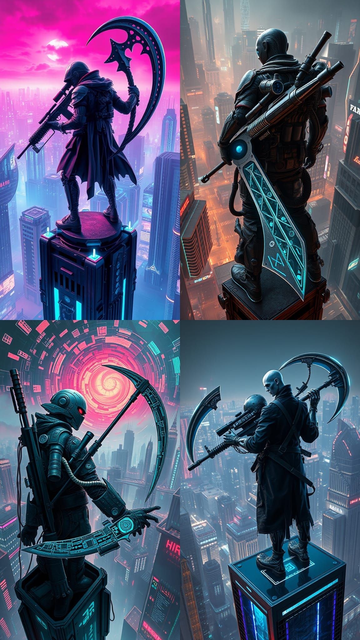 Cyberpunk Grim Reaper with Sniper Rifle and Scythe
